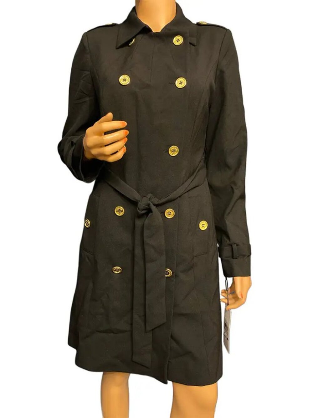 Calvin Klein Military Trench Coat Dress with Gold Hardware